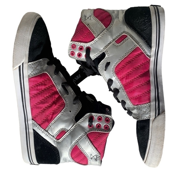 Supra Muska 001 High Top Skater Shoe Sneaker Leather Suede Pink Silver Black 9 - Picture 13 of 15